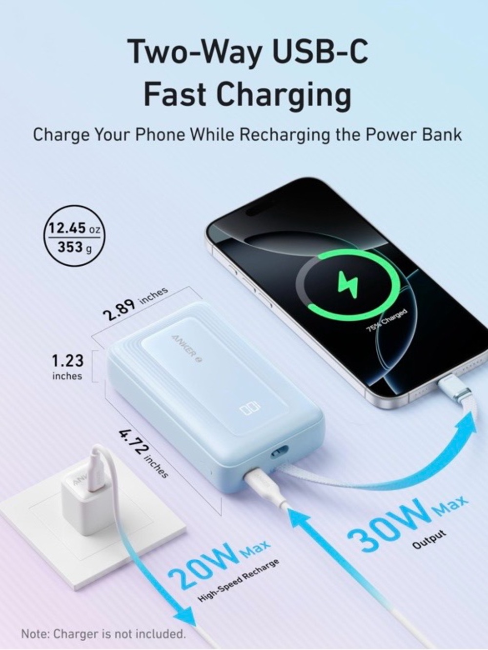 NWOT Anker Zolo Power Bank/High Speed Portable Charger w/ built in USBC Cable - Picture 6 of 8